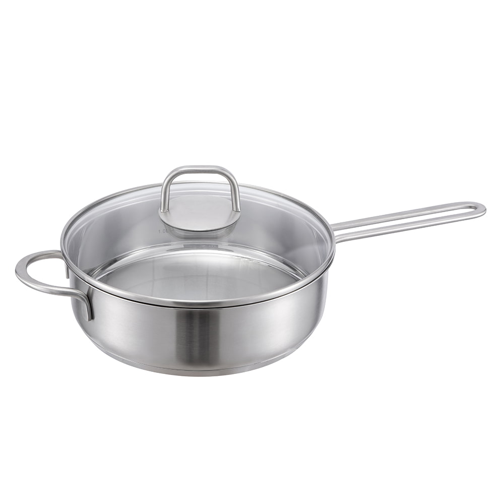 24*7CM Mâner lateral și tigaie cu mâner lung, cu capac de sticlă JY-2407NP