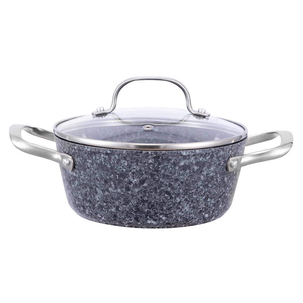 Oală din aluminiu antiaderență acoperită cu granit de 20*8,5 cm cu capac de sticlă JY-HGYG-2-2085